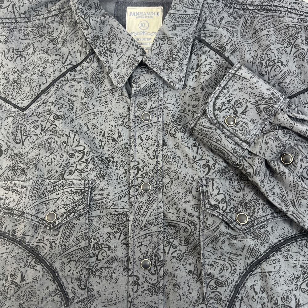 Panhandle Rough Stock Mens Gray Paisley Western Snap Button-Up Shirt Size XL